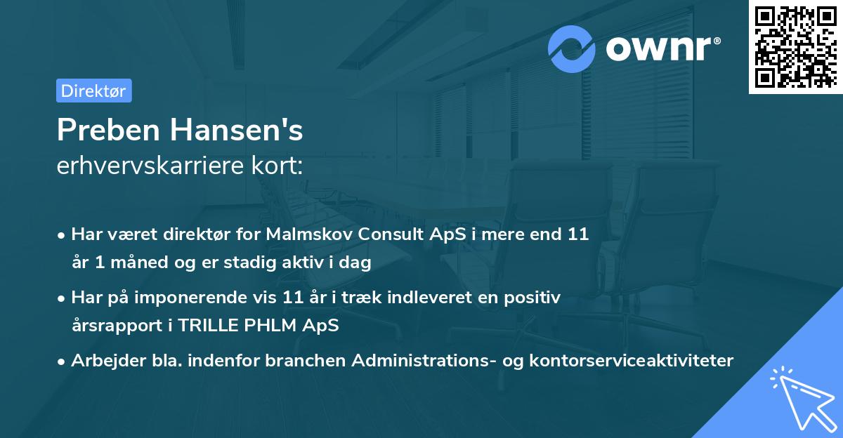 Preben Hansen's erhvervskarriere kort