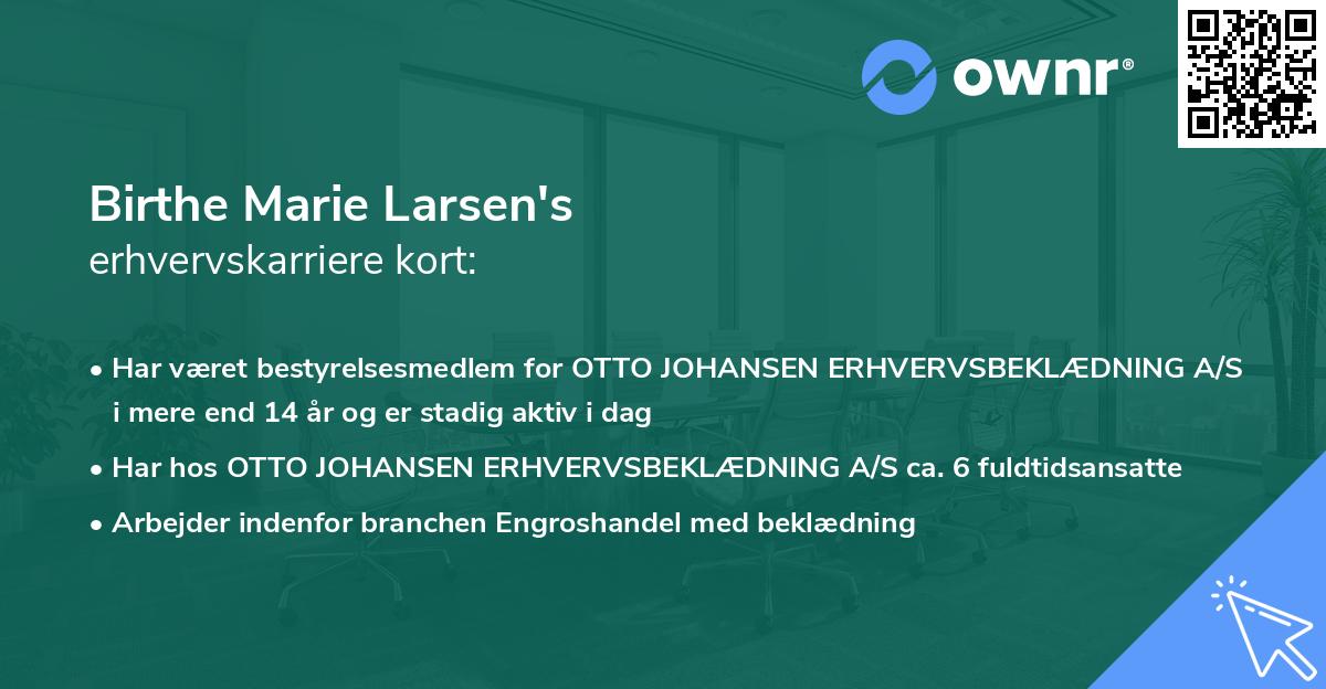 Birthe Marie Larsen's erhvervskarriere kort