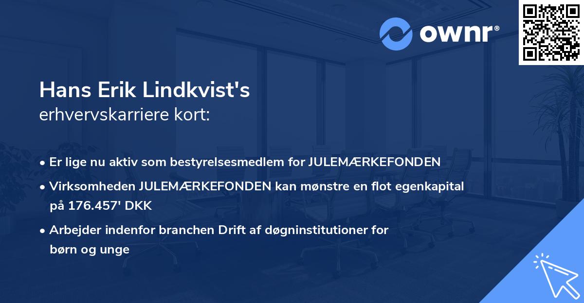 Hans Erik Lindkvist's erhvervskarriere kort