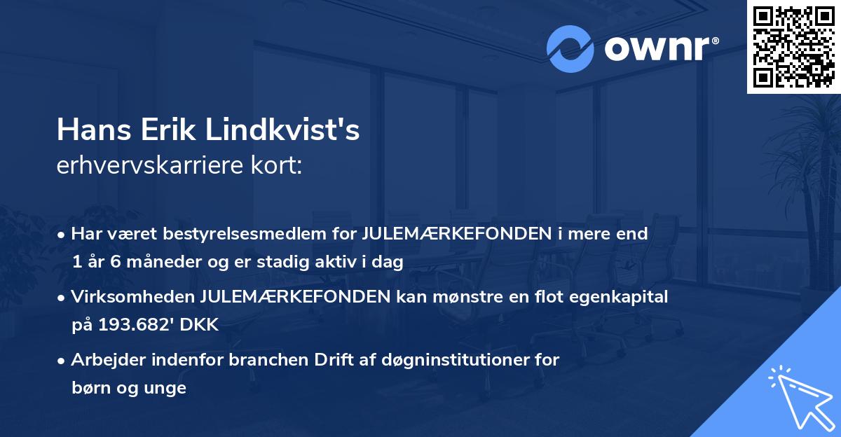 Hans Erik Lindkvist's erhvervskarriere kort