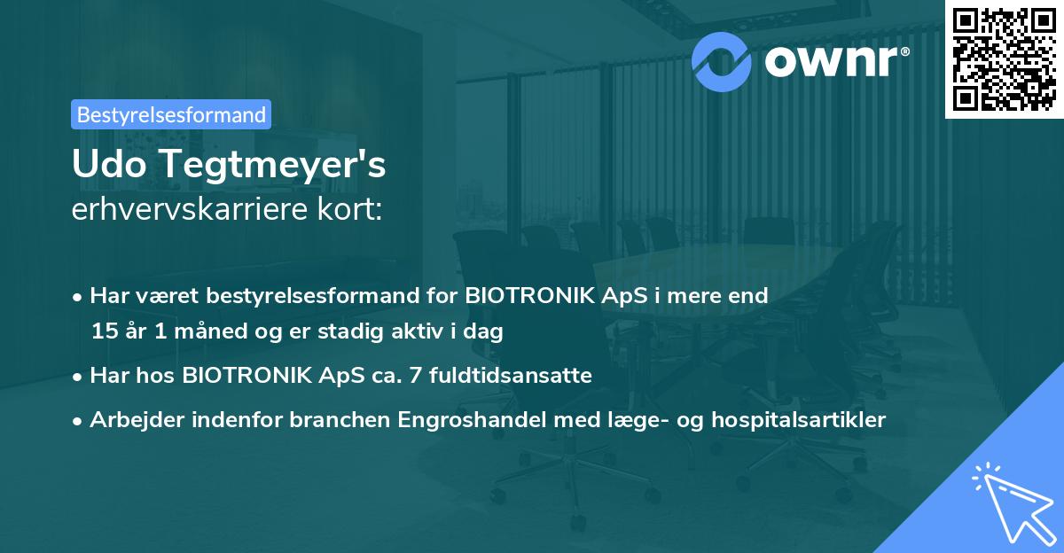 Udo Tegtmeyer's erhvervskarriere kort