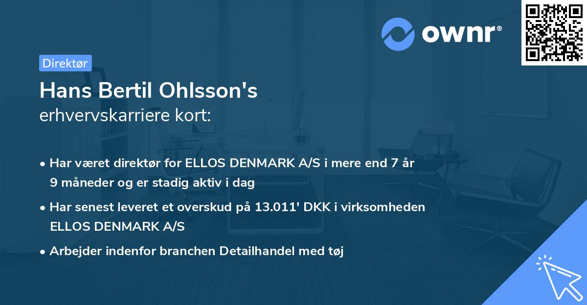 Hans Bertil Ohlsson's erhvervskarriere kort