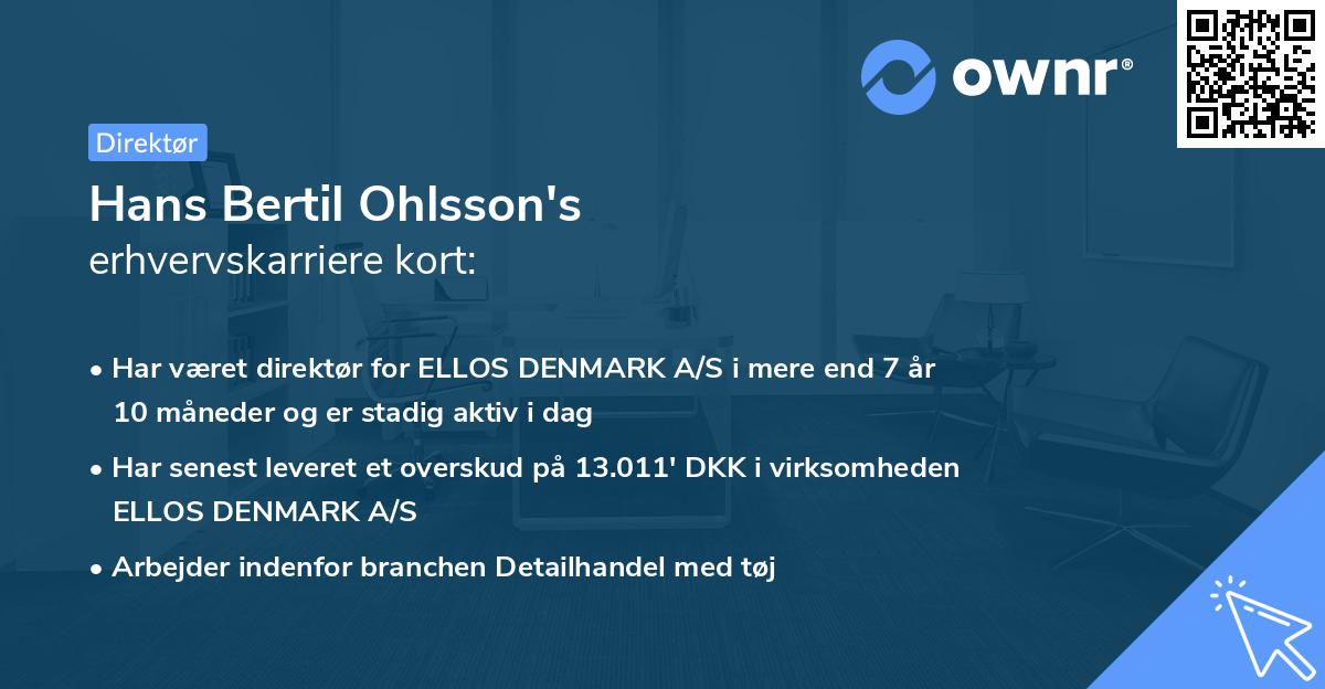 Hans Bertil Ohlsson's erhvervskarriere kort