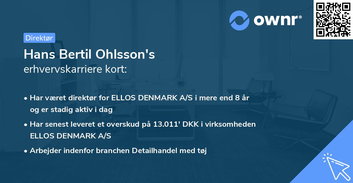 Hans Bertil Ohlsson's erhvervskarriere kort