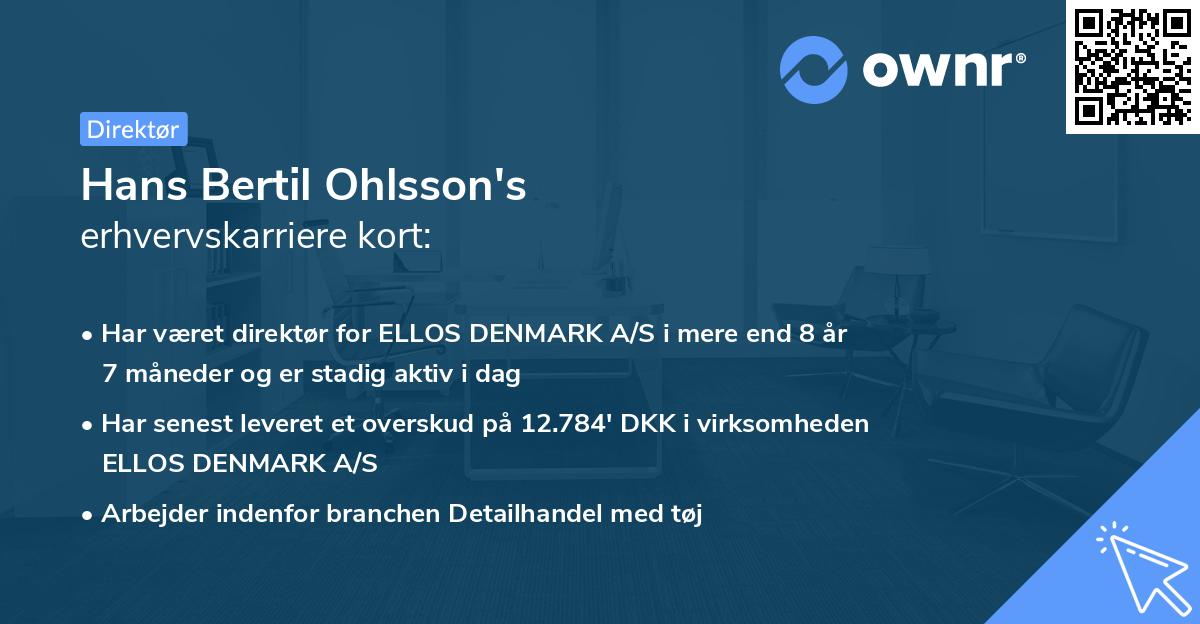 Hans Bertil Ohlsson's erhvervskarriere kort
