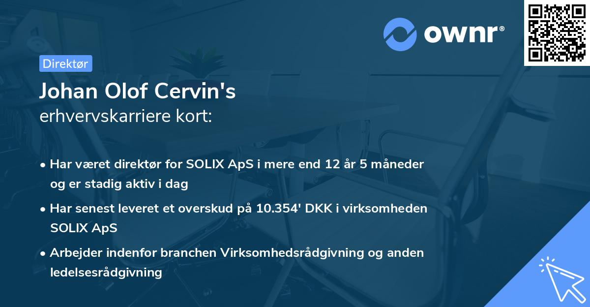 Johan Olof Cervin's erhvervskarriere kort