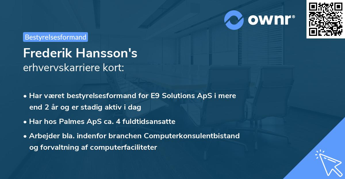 Frederik Hansson's erhvervskarriere kort