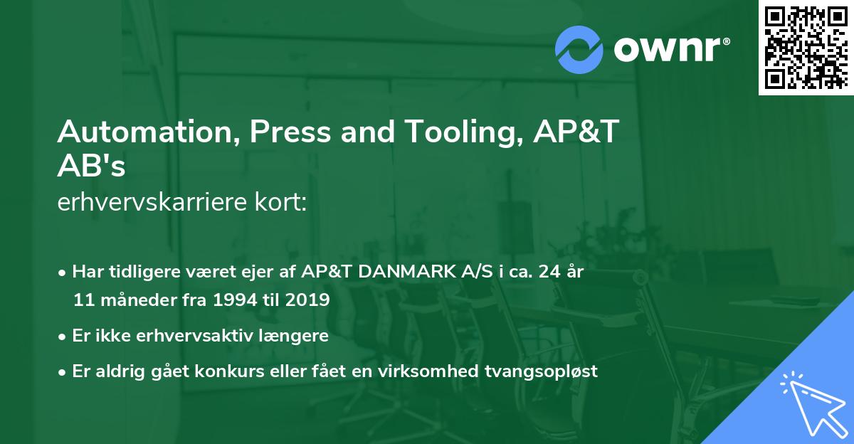 Automation, Press and Tooling, AP&T AB's erhvervskarriere kort