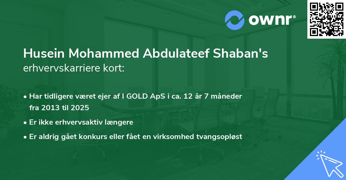 Husein Mohammed Abdulateef Shaban's erhvervskarriere kort
