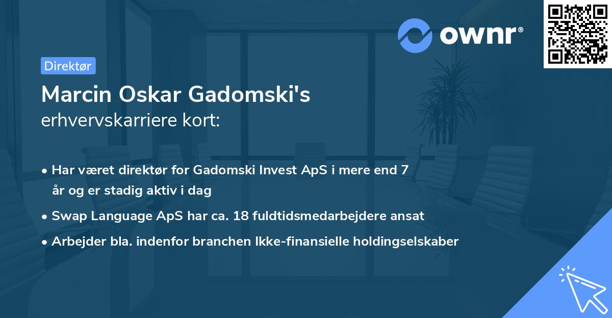 Marcin Oskar Gadomski's erhvervskarriere kort