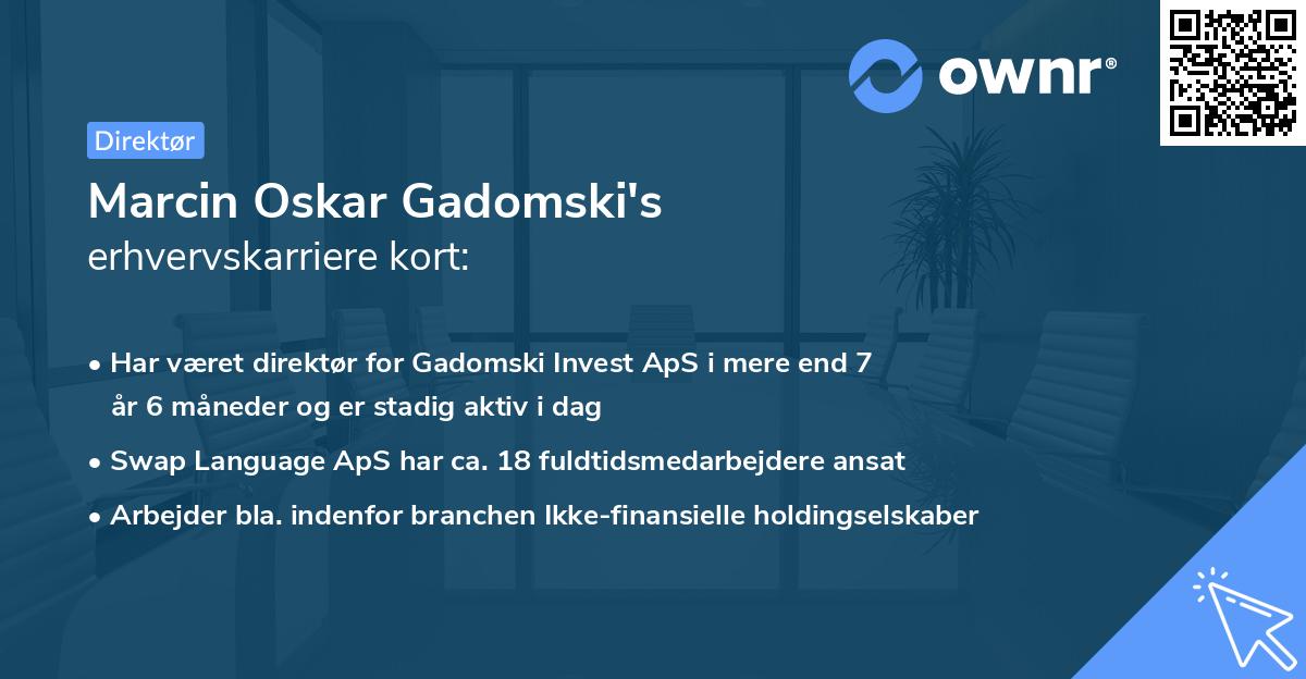 Marcin Oskar Gadomski's erhvervskarriere kort