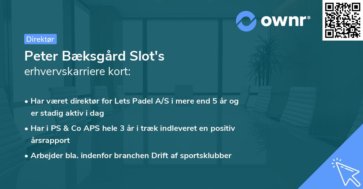 Peter Bæksgård Slot's erhvervskarriere kort