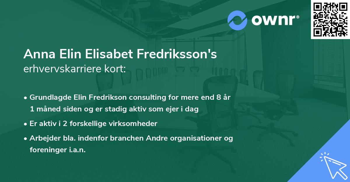 Anna Elin Elisabet Fredriksson's erhvervskarriere kort