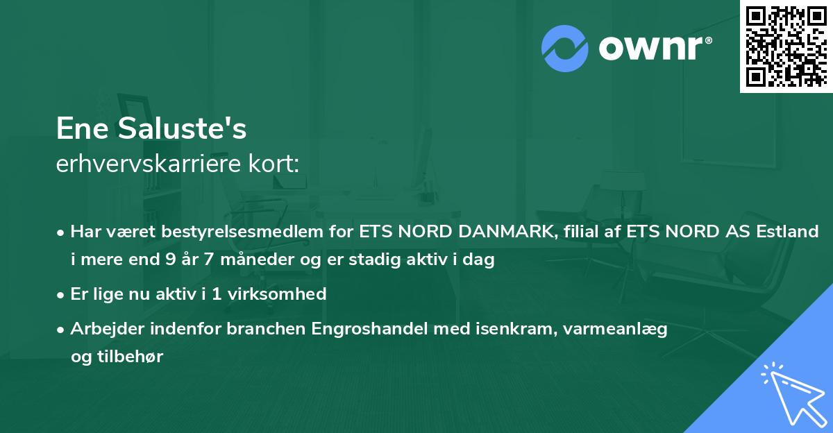 Ene Saluste's erhvervskarriere kort