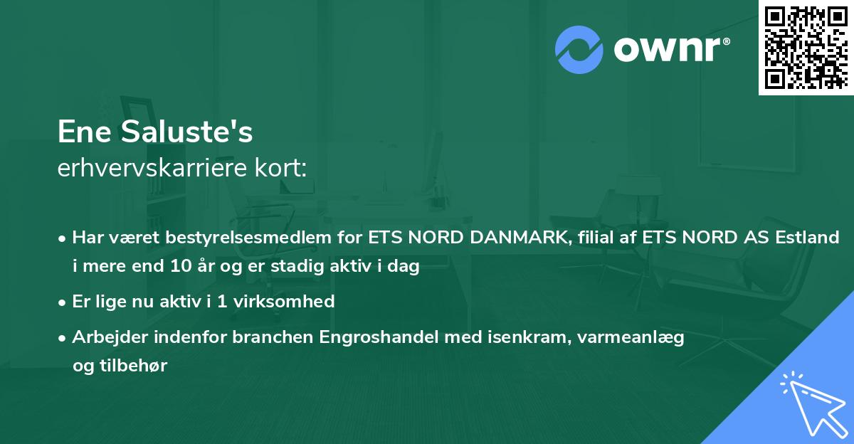 Ene Saluste's erhvervskarriere kort