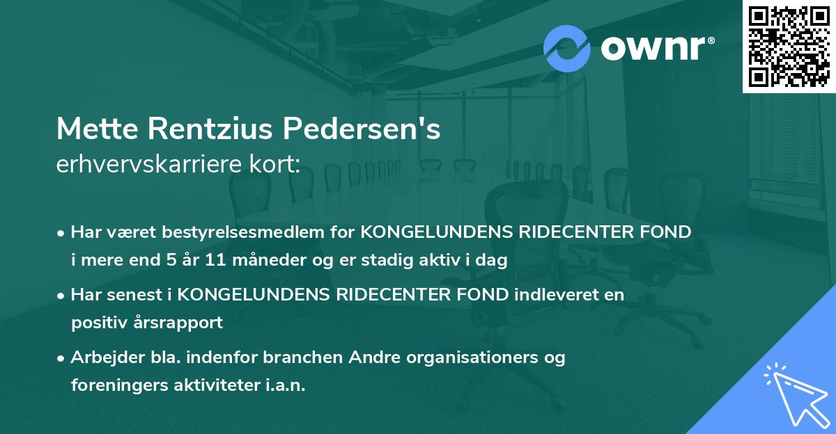 Mette Rentzius Pedersen's erhvervskarriere kort