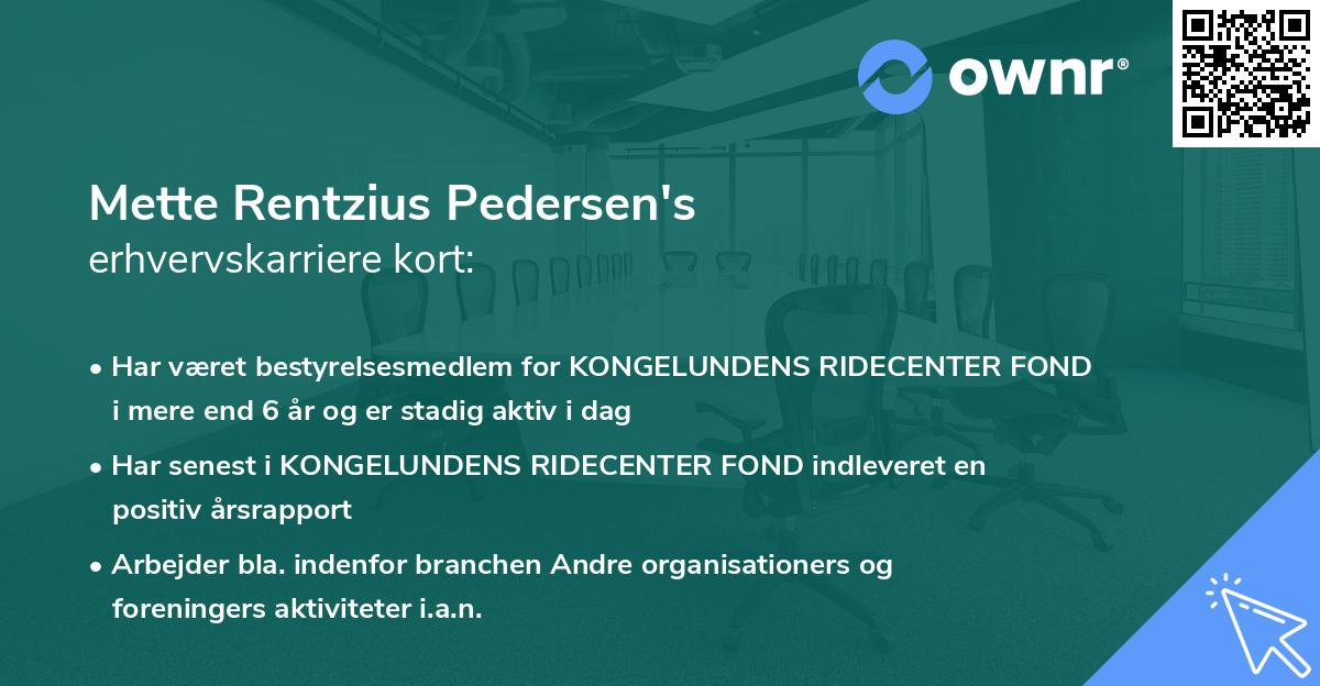 Mette Rentzius Pedersen's erhvervskarriere kort