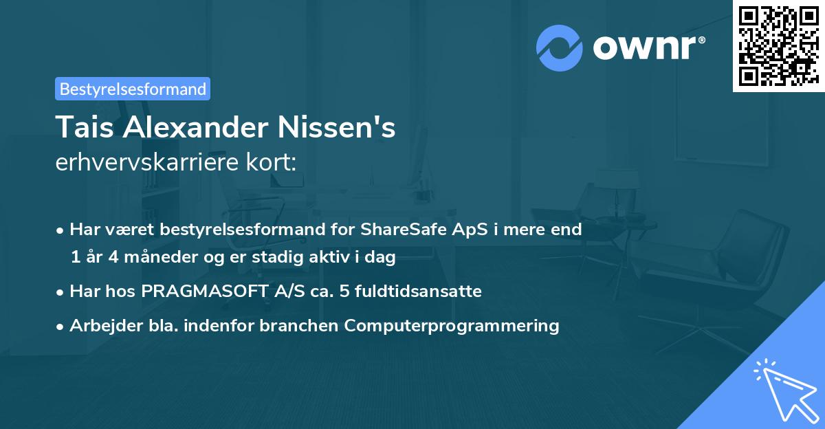 Tais Alexander Nissen's erhvervskarriere kort