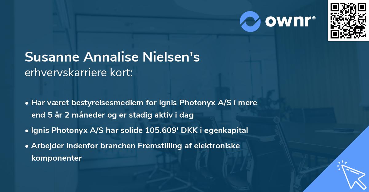 Susanne Annalise Nielsen's erhvervskarriere kort
