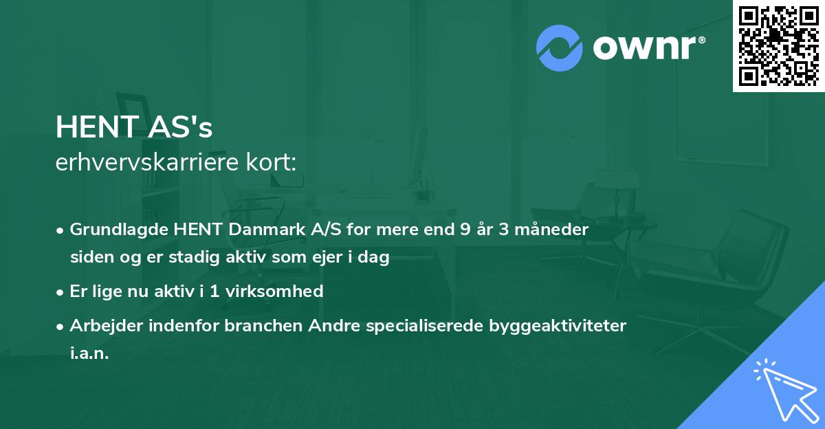 HENT AS's erhvervskarriere kort