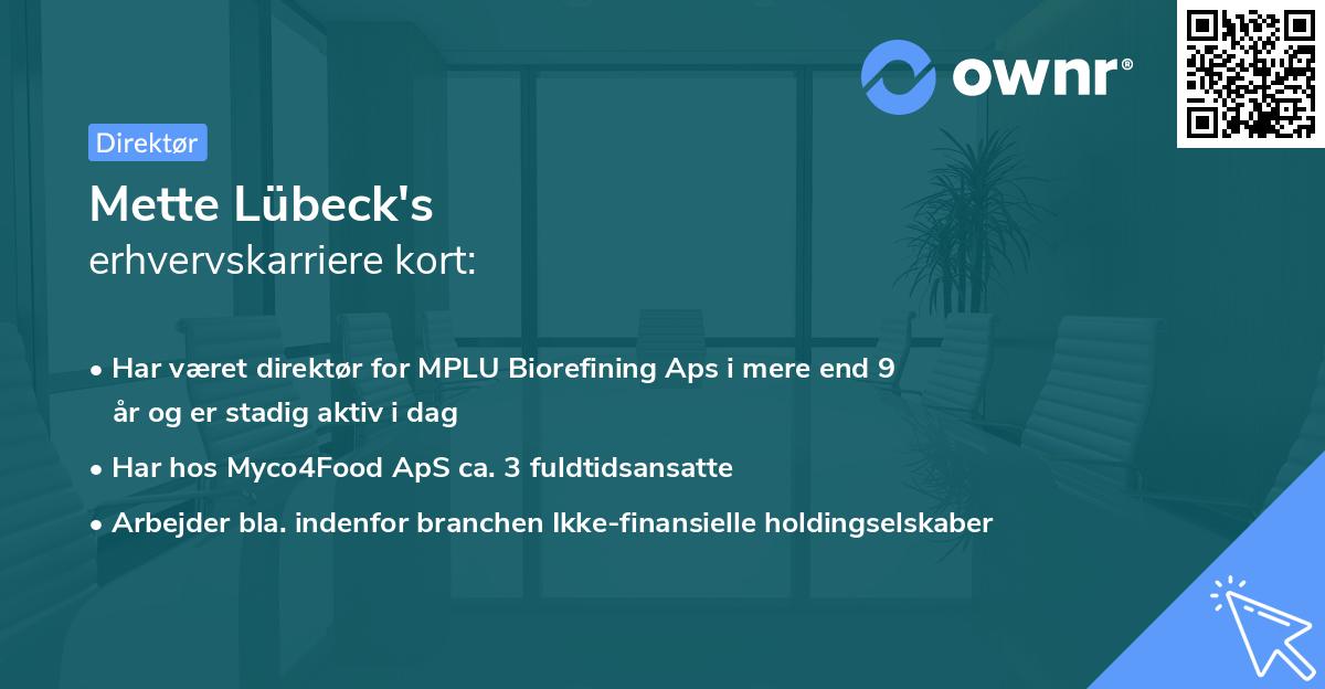 Mette Lübeck's erhvervskarriere kort