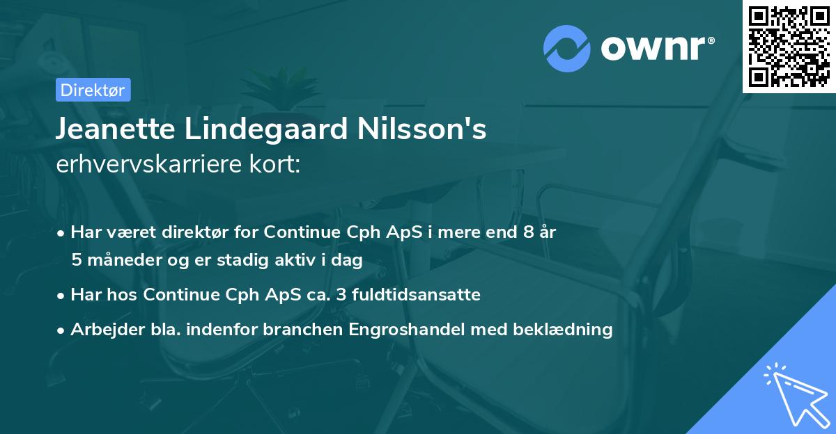 Jeanette Lindegaard Nilsson's erhvervskarriere kort