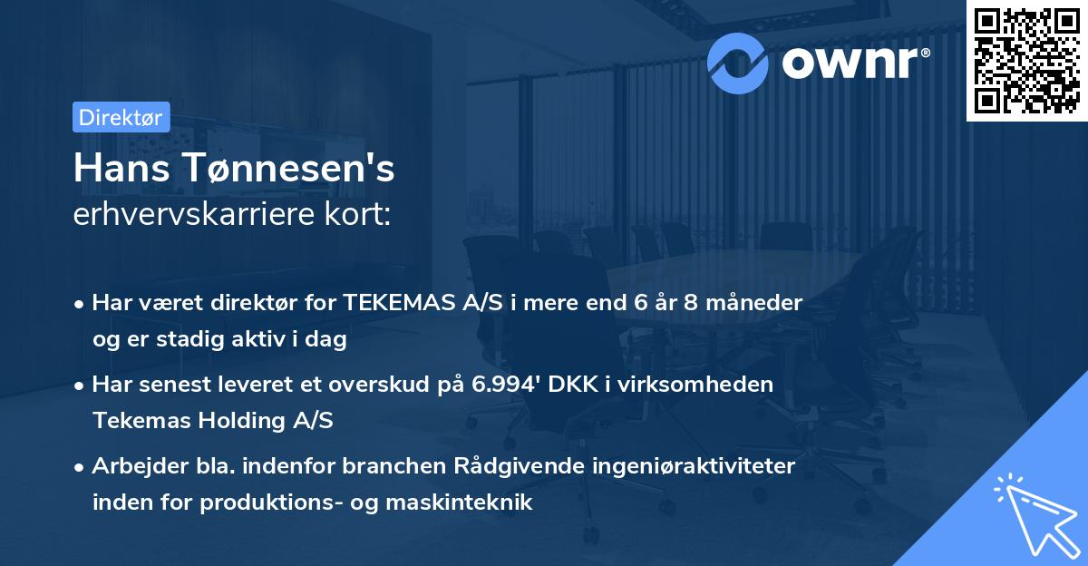 Hans Tønnesen's erhvervskarriere kort