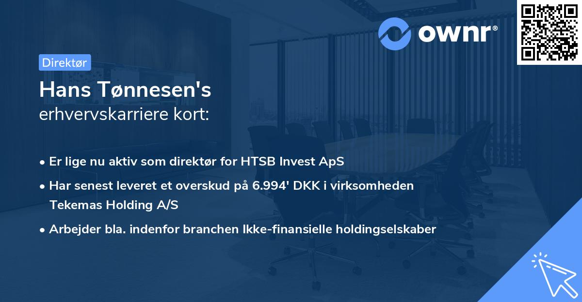 Hans Tønnesen's erhvervskarriere kort