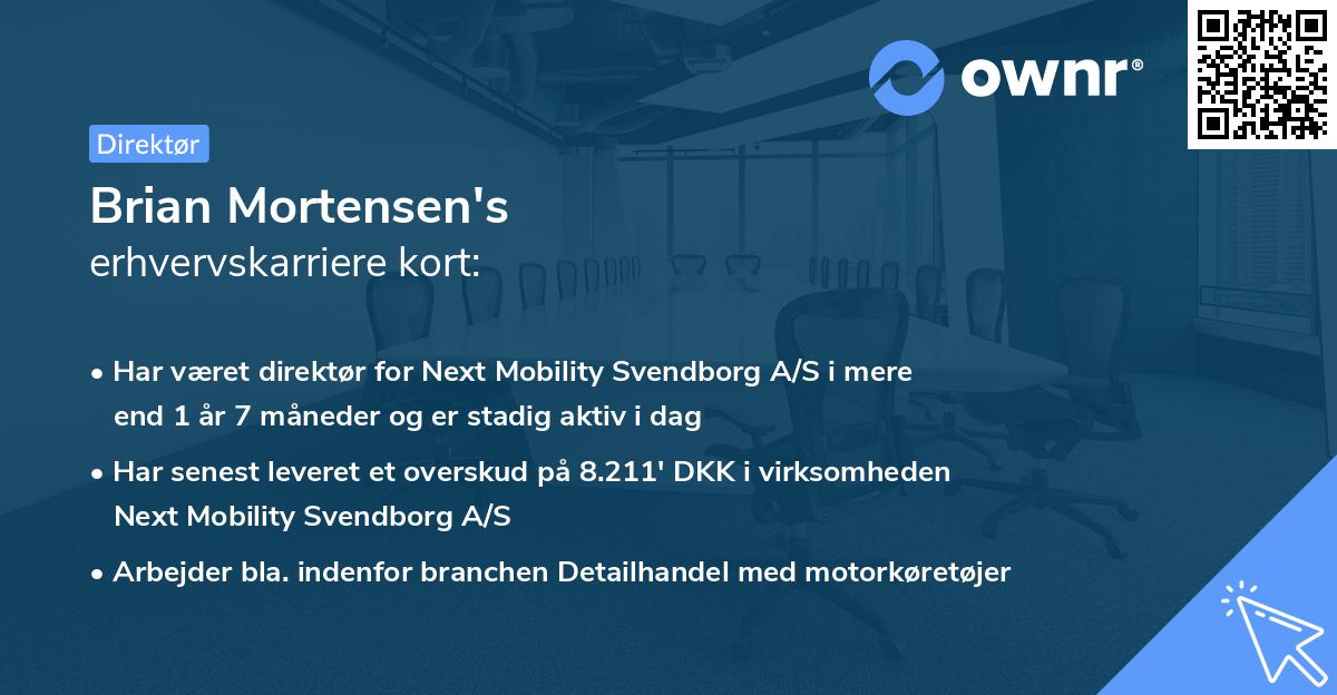 Brian Mortensen's erhvervskarriere kort
