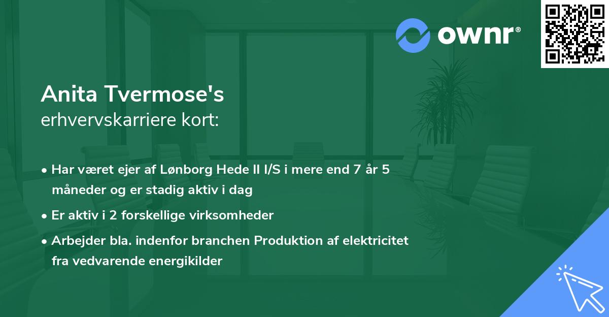 Anita Tvermose's erhvervskarriere kort