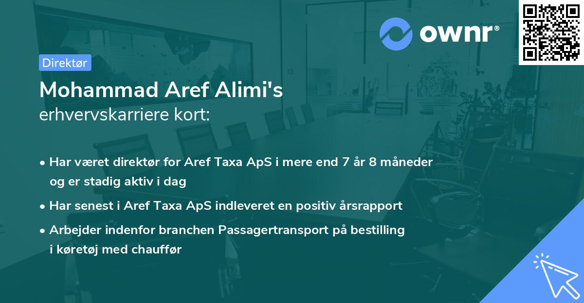 Mohammad Aref Alimi's erhvervskarriere kort