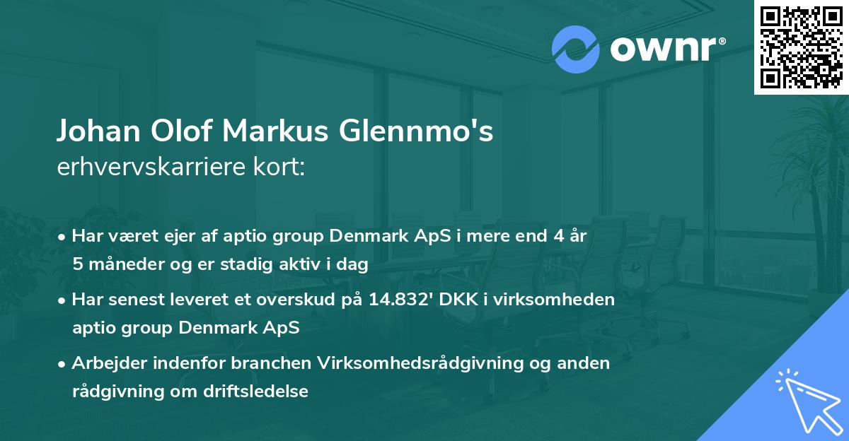 Johan Olof Markus Glennmo's erhvervskarriere kort