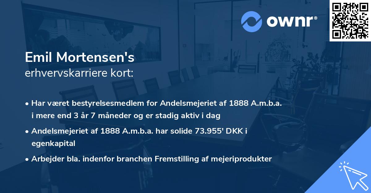 Emil Mortensen's erhvervskarriere kort