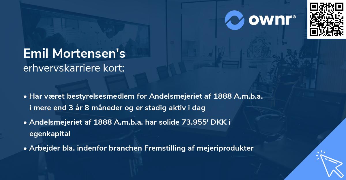 Emil Mortensen's erhvervskarriere kort
