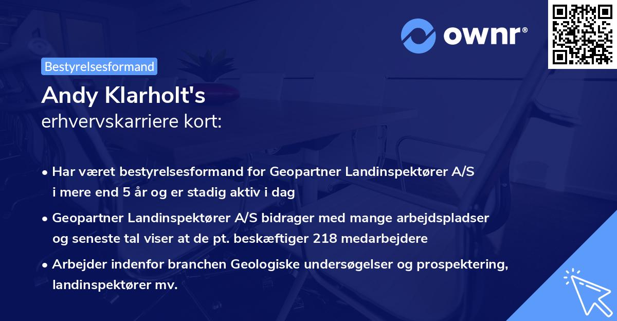 Andy Klarholt's erhvervskarriere kort