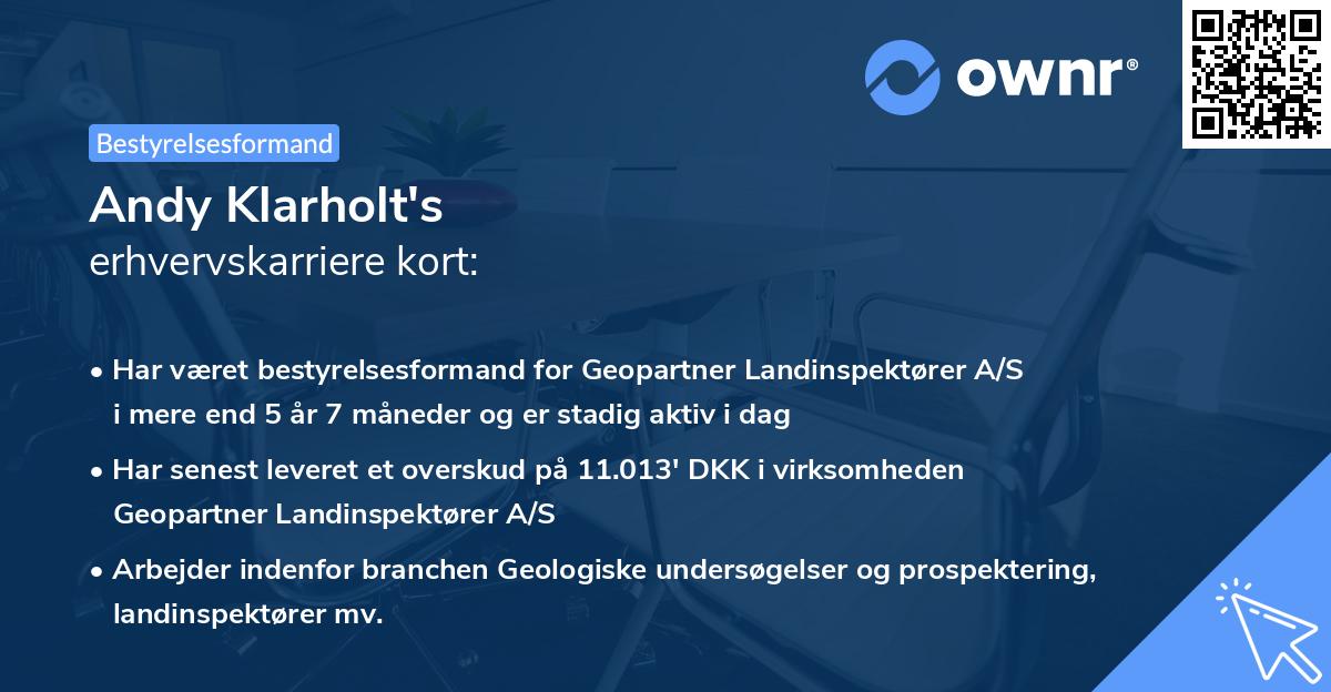 Andy Klarholt's erhvervskarriere kort