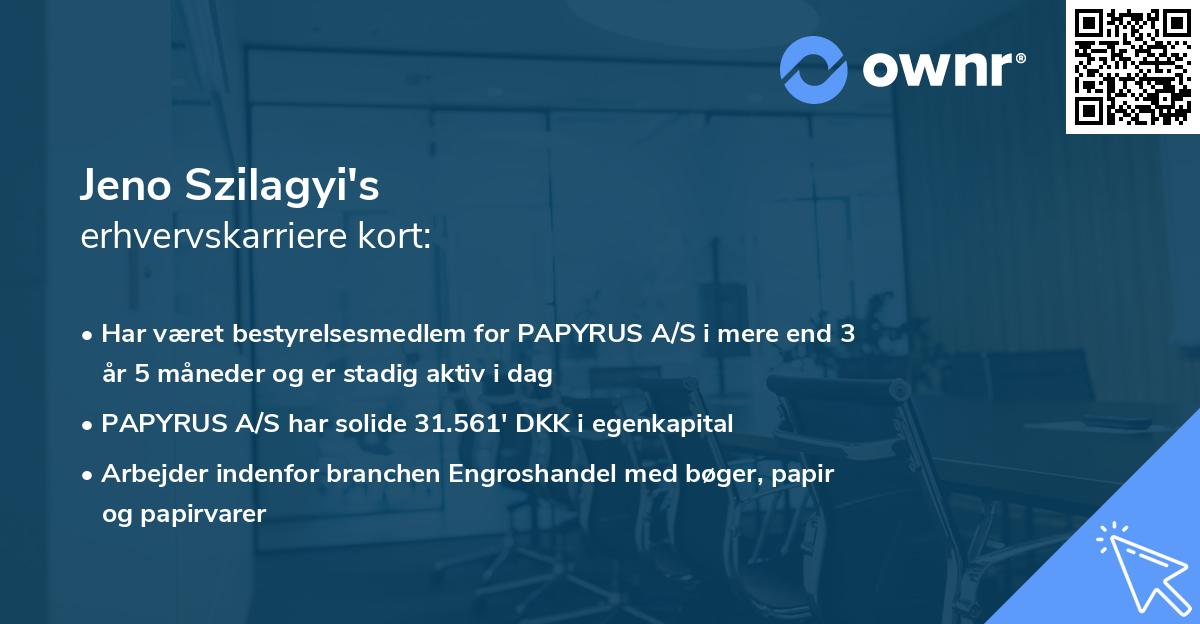 Jeno Szilagyi's erhvervskarriere kort