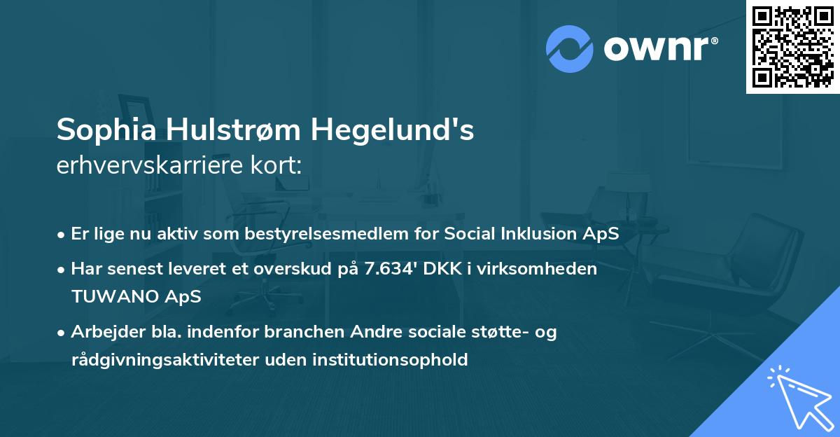 Sophia Hulstrøm Hegelund's erhvervskarriere kort