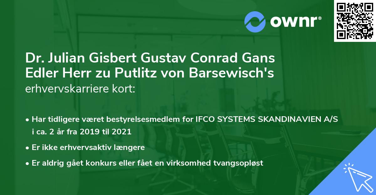 Dr. Julian Gisbert Gustav Conrad Gans Edler Herr zu Putlitz von Barsewisch's erhvervskarriere kort