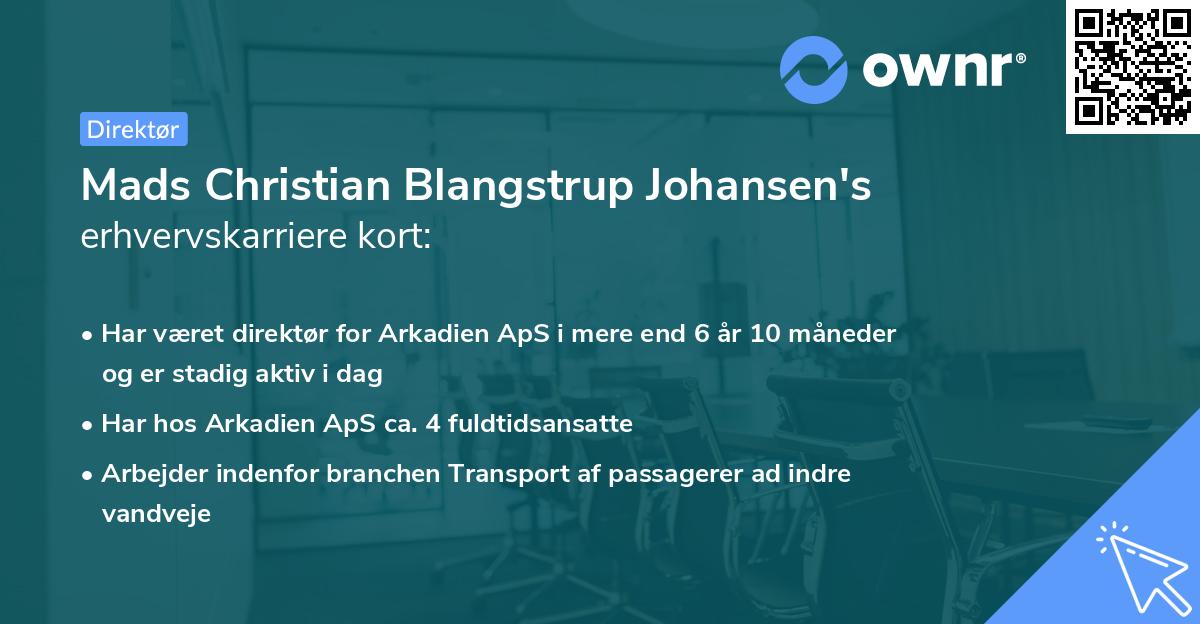 Mads Christian Blangstrup Johansen's erhvervskarriere kort