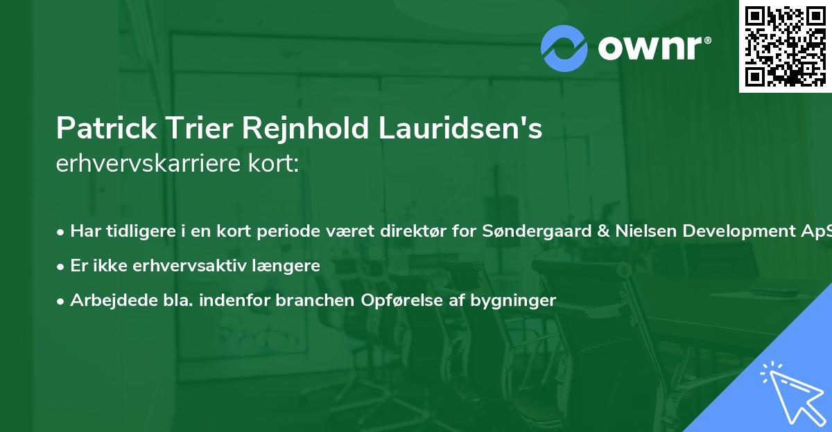 Patrick Trier Rejnhold Lauridsen's erhvervskarriere kort