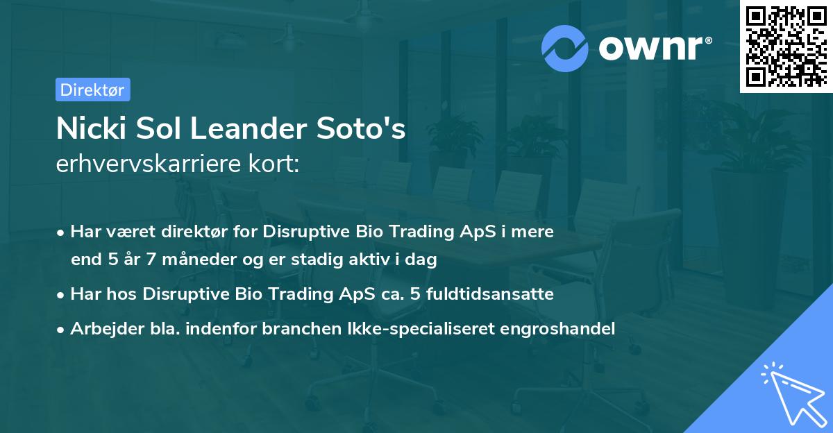 Nicki Sol Leander Soto's erhvervskarriere kort
