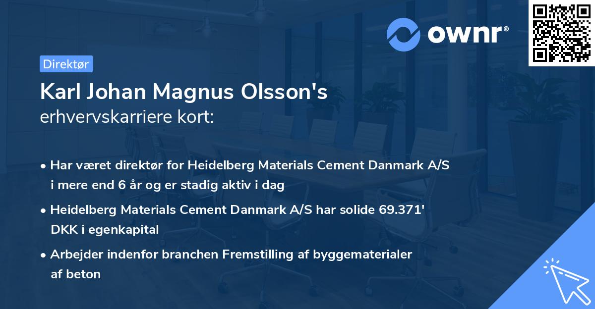 Karl Johan Magnus Olsson's erhvervskarriere kort