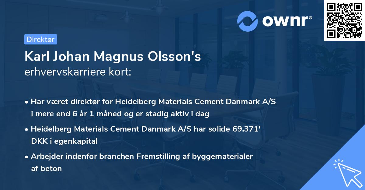 Karl Johan Magnus Olsson's erhvervskarriere kort