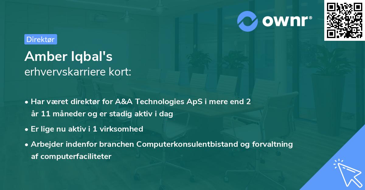 Amber Iqbal's erhvervskarriere kort