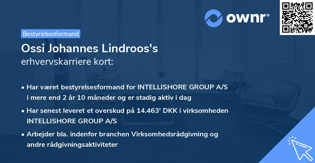 Ossi Johannes Lindroos's erhvervskarriere kort