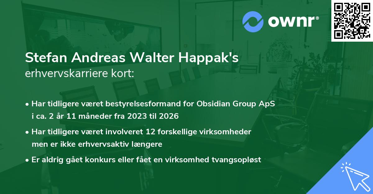 Stefan Andreas Walter Happak's erhvervskarriere kort