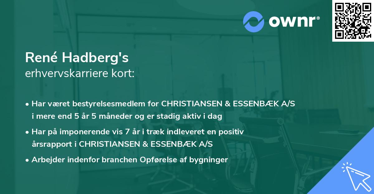 René Hadberg's erhvervskarriere kort