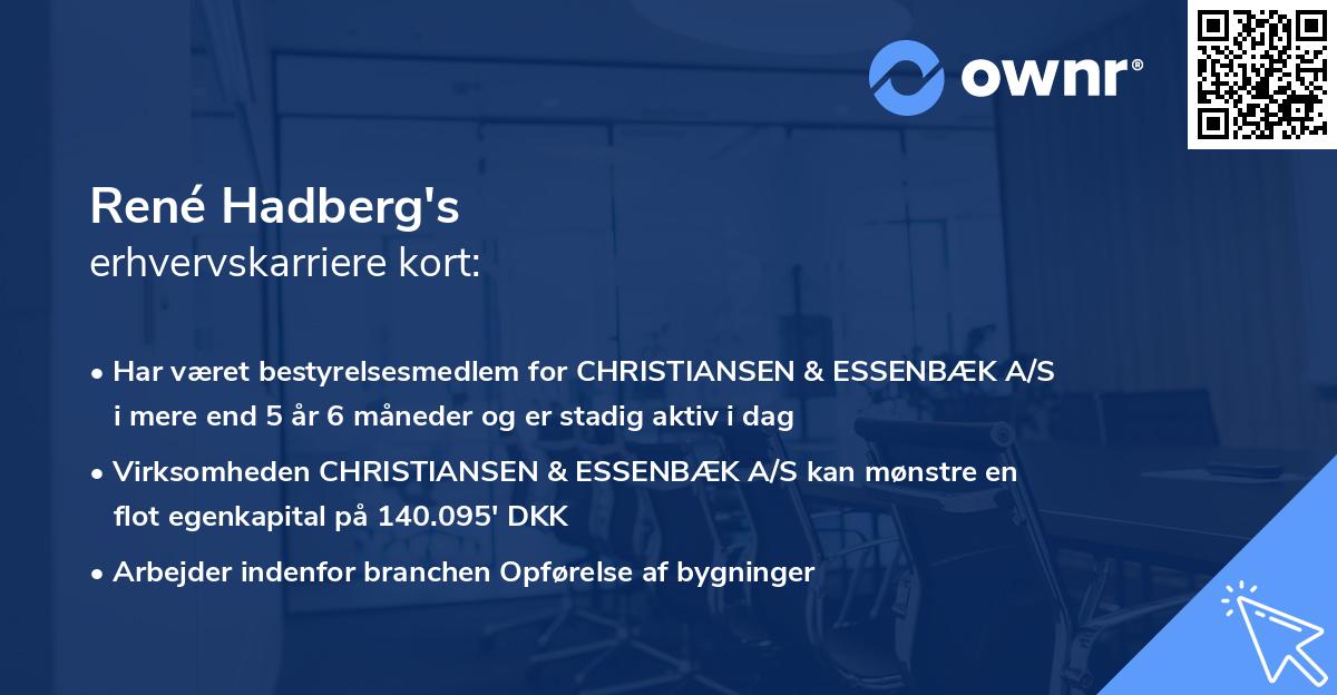 René Hadberg's erhvervskarriere kort