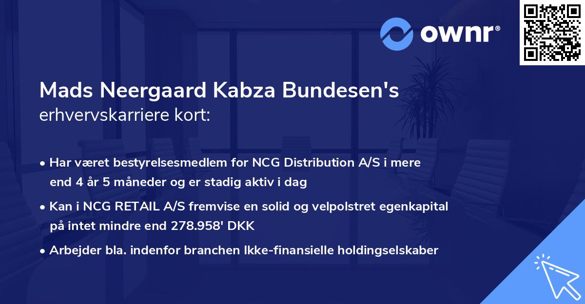 Mads Neergaard Kabza Bundesen's erhvervskarriere kort